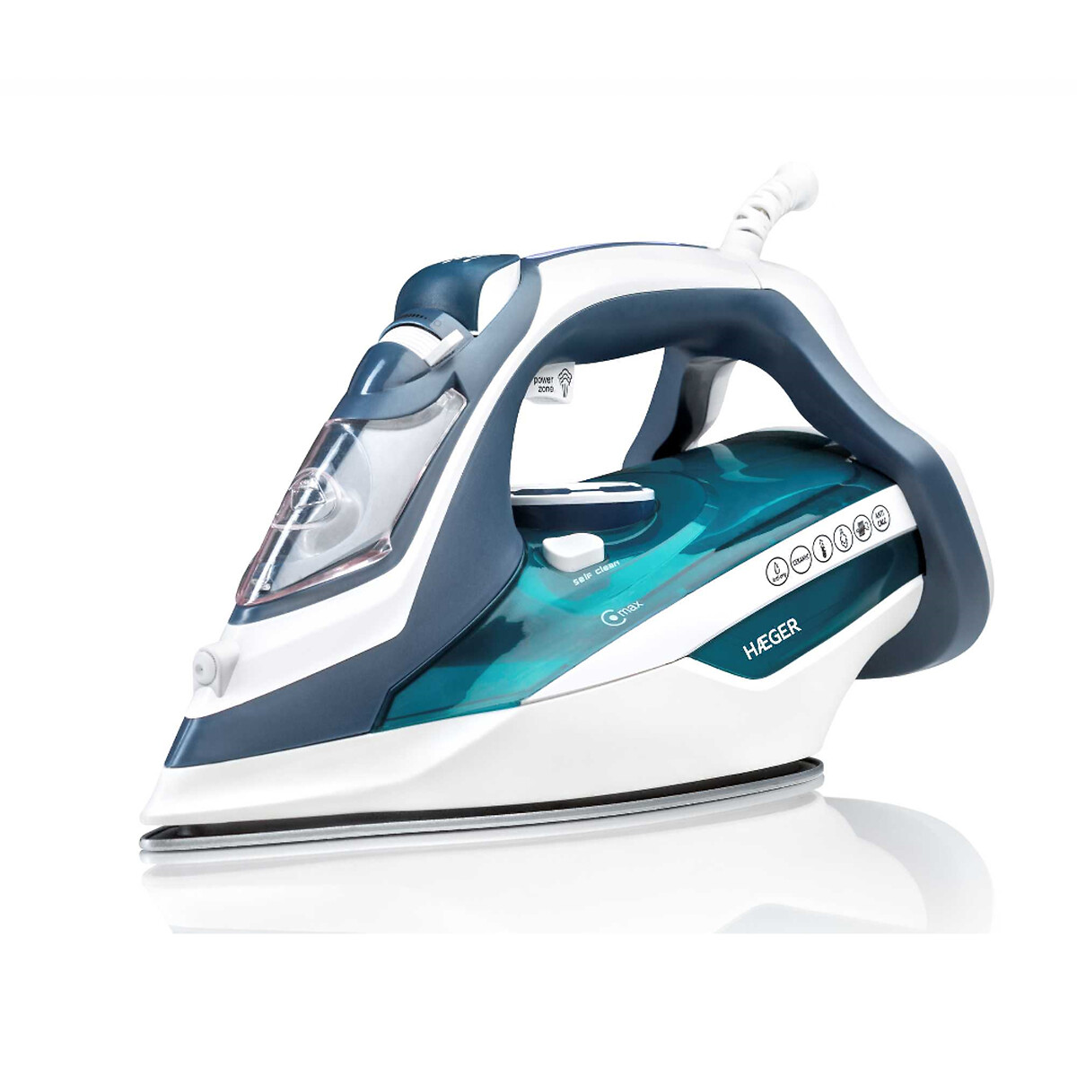 Ferro a vapor Ultra Steam, HAEGER branco/azul, HAEGER