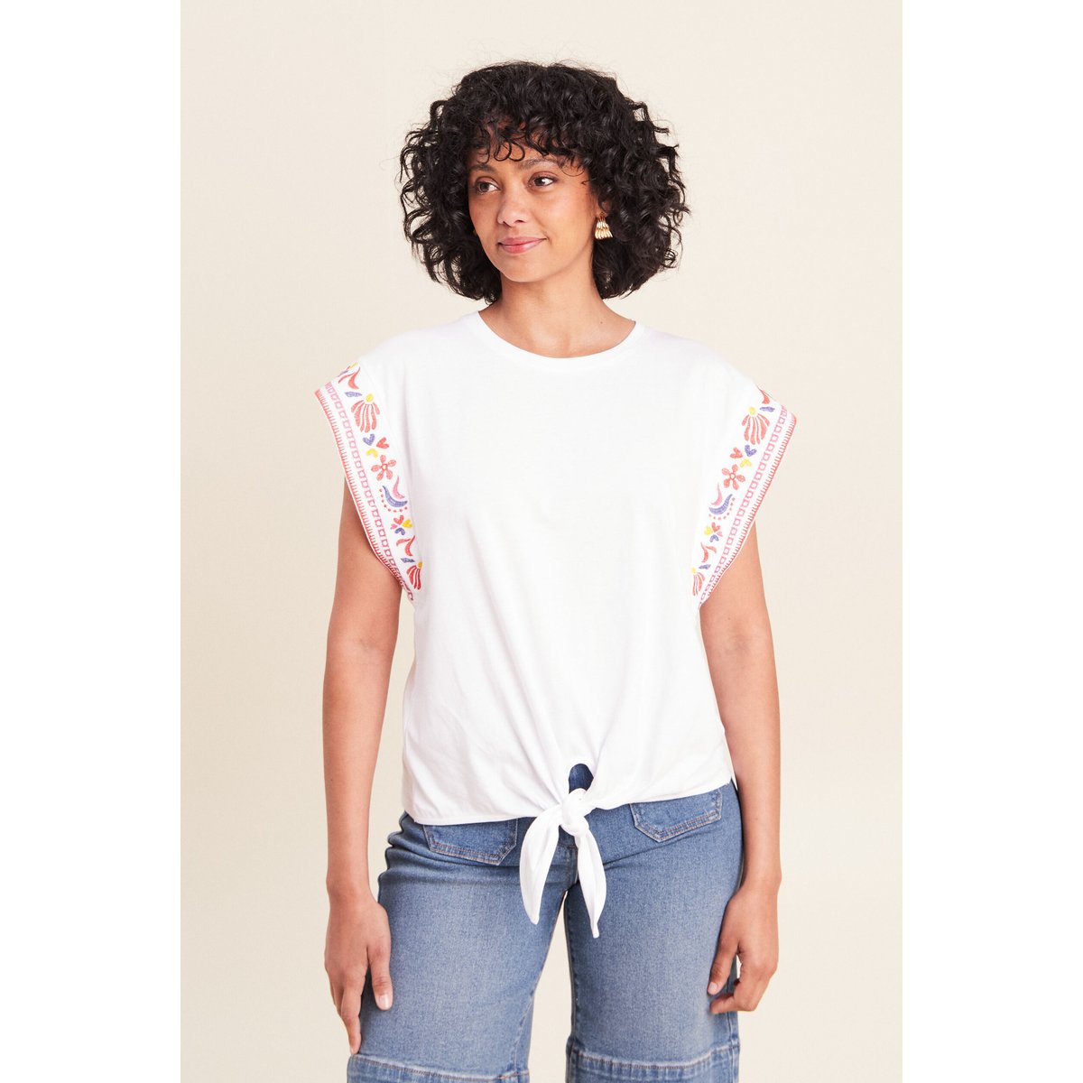 T-shirt broderie bas resserré blanc, BREAL