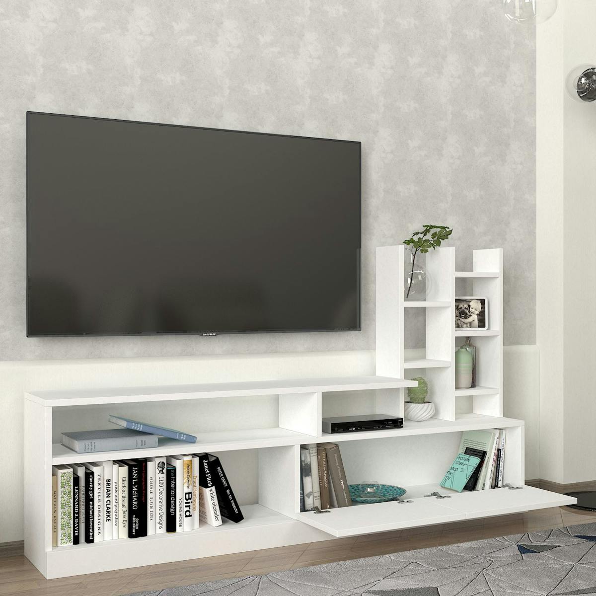 Ensemble meuble TV blanc rangement et niches décoratives MARFA blanc, PIER IMPORT