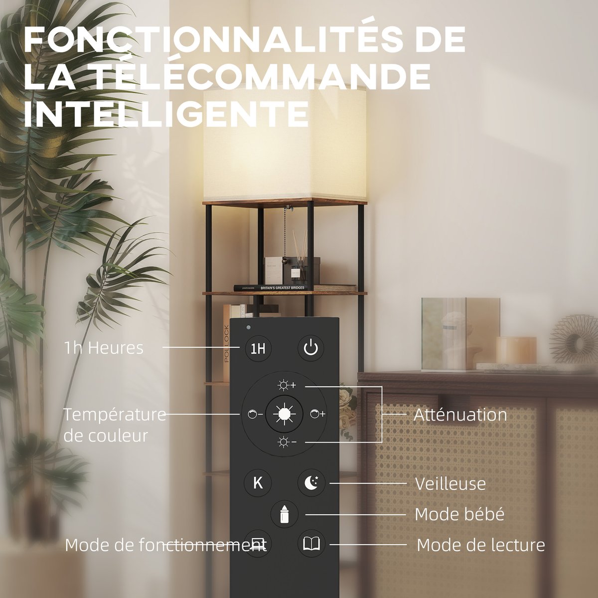 Lampadaire MDF Brun Rustique marron, HOMCOM