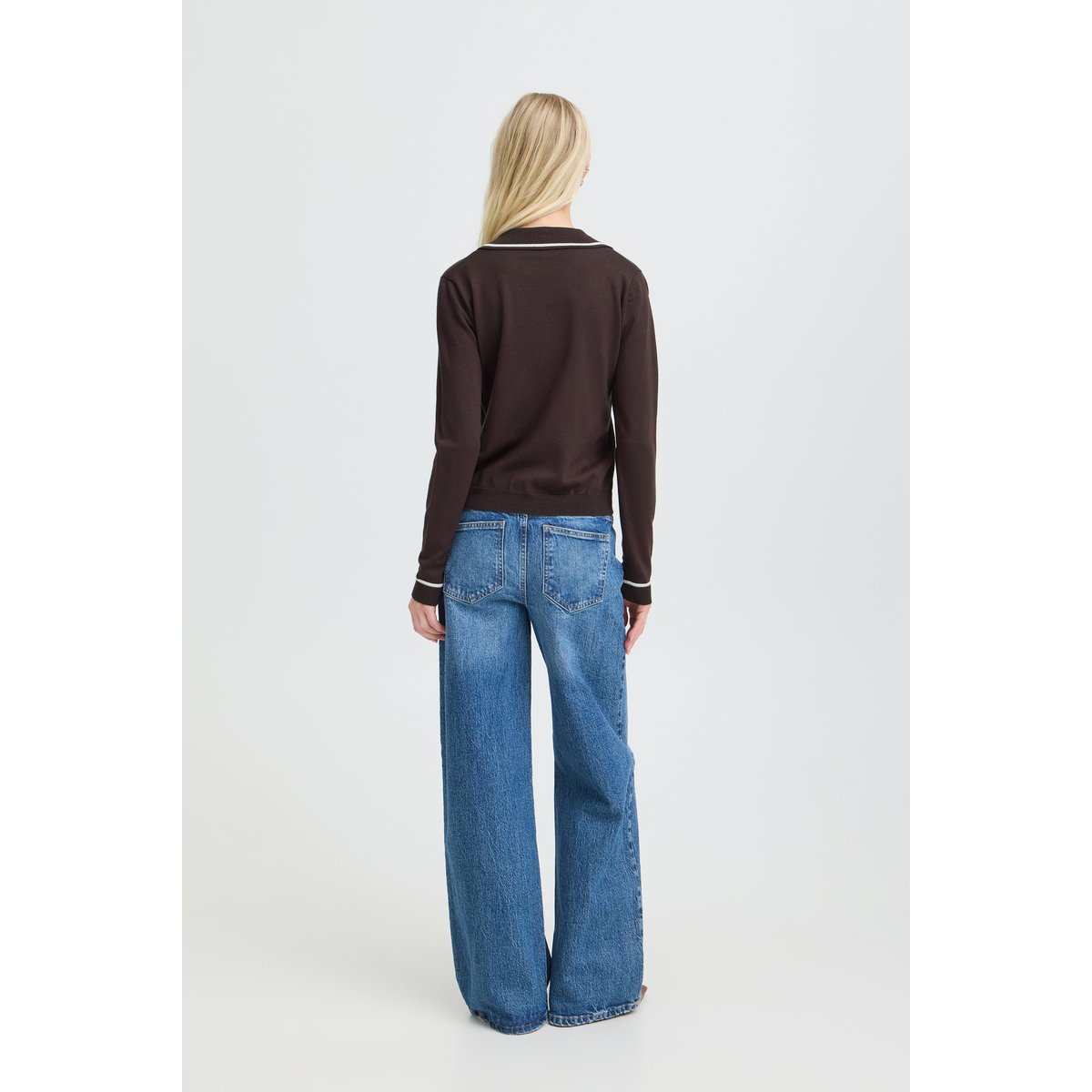 Blouse manches longues, col polo marron java, B.YOUNG