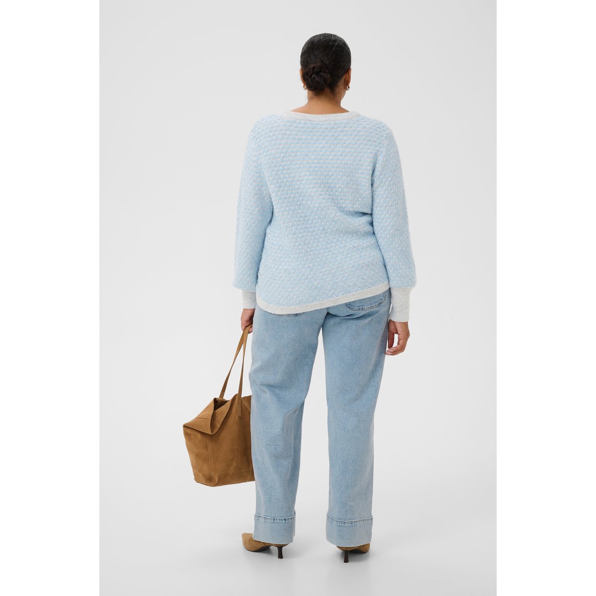 Pullover tricoté gris light grey m./blue fog m., KAFFE CURVE