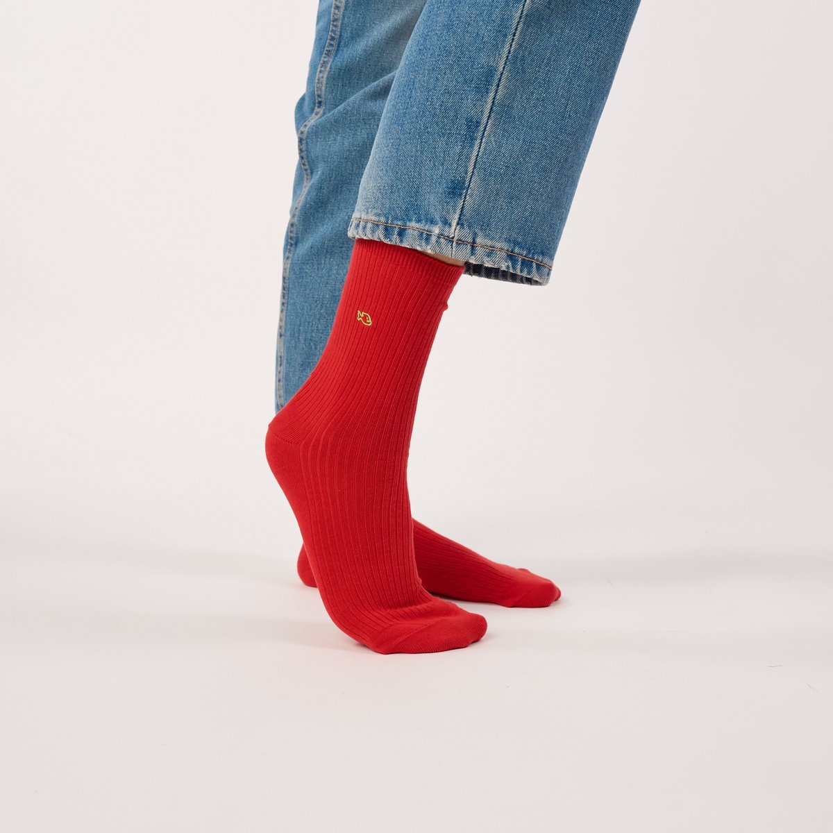 Chaussettes en coton peigné UNIES COTELEES rouge, BILLYBELT