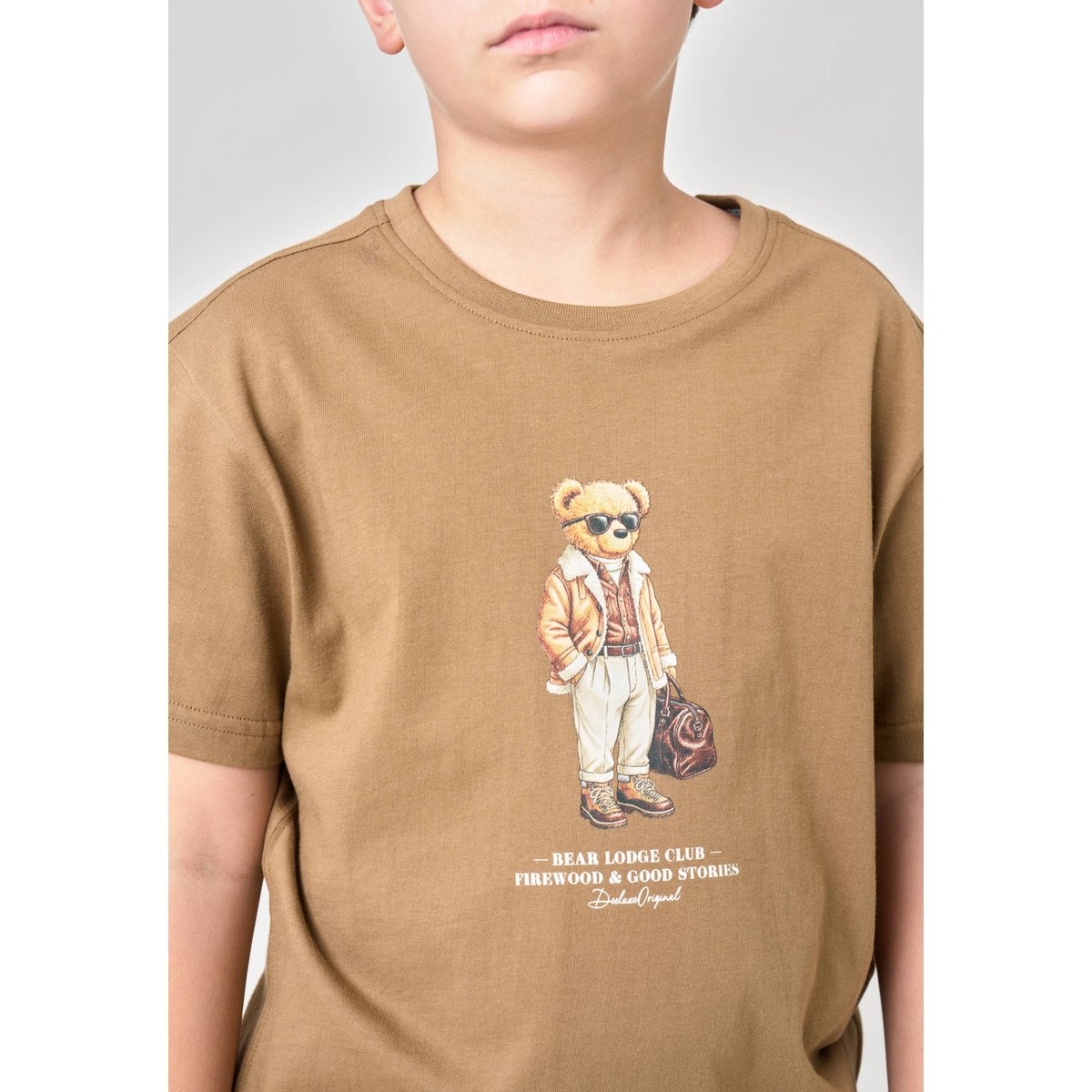 T-shirt regular garçon en 100% coton jersey imprimé ours CHICBEAR moka, DEELUXE