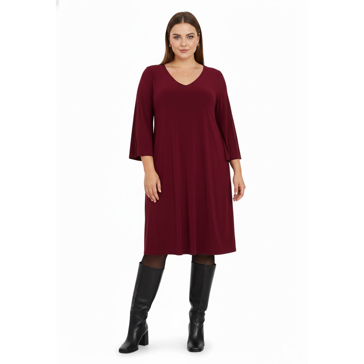 Robe v-cou rouge foncé, YOEK