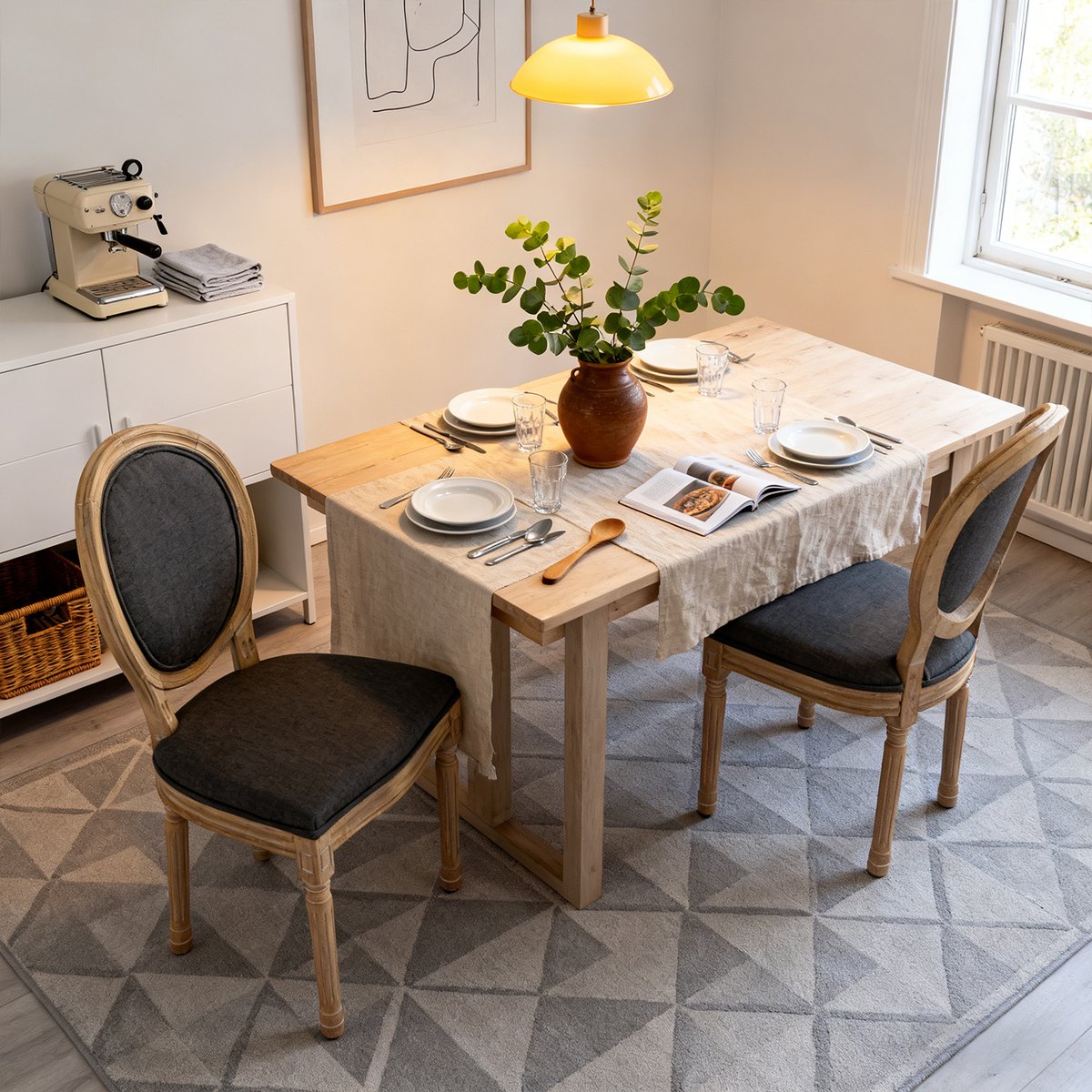 Lot de 4 chaises style classique à dossier ovale, KOAFAB gris foncé, MEUBLES COSY