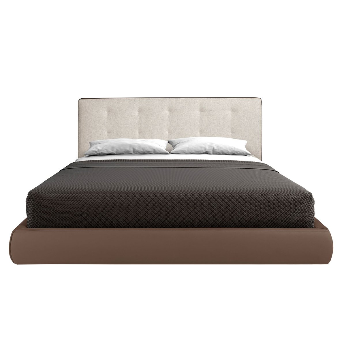Lit rembourré en tissu marron et similicuir marron avec revêtement blanc cassé blanc cassé | noir | marron, ANGEL CERDA