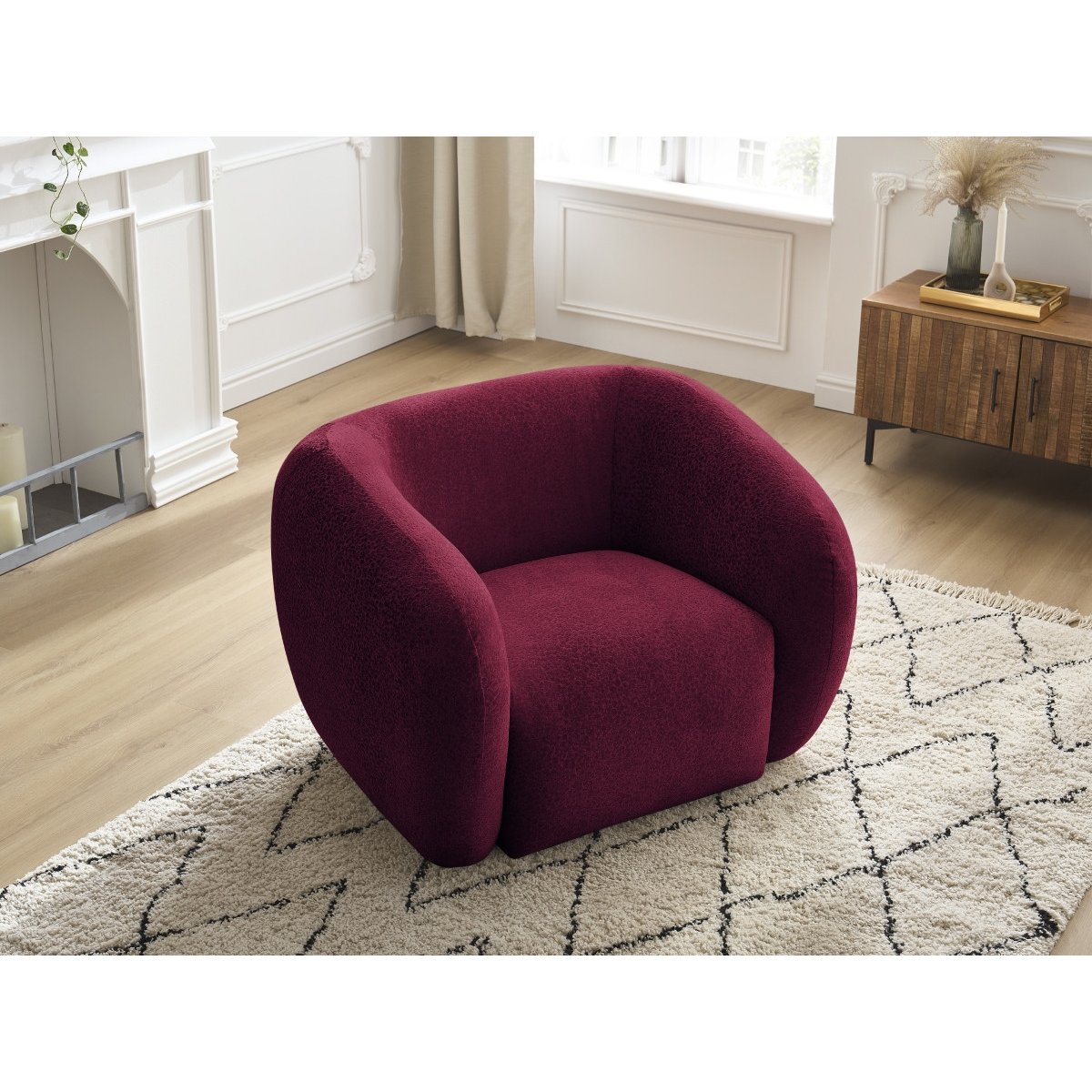 Fauteuil tissu texturé, CELINE rouge, BOBOCHIC