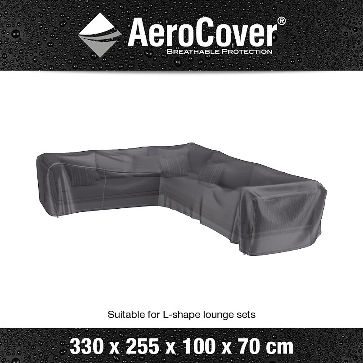Garden Right Hand L-Shape Lounge Set Cover 330x255x100x70cm grey, AEROCOVER