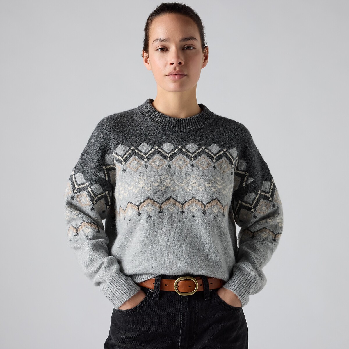 Pull col rond manches longues jacquard gris, LEVI'S