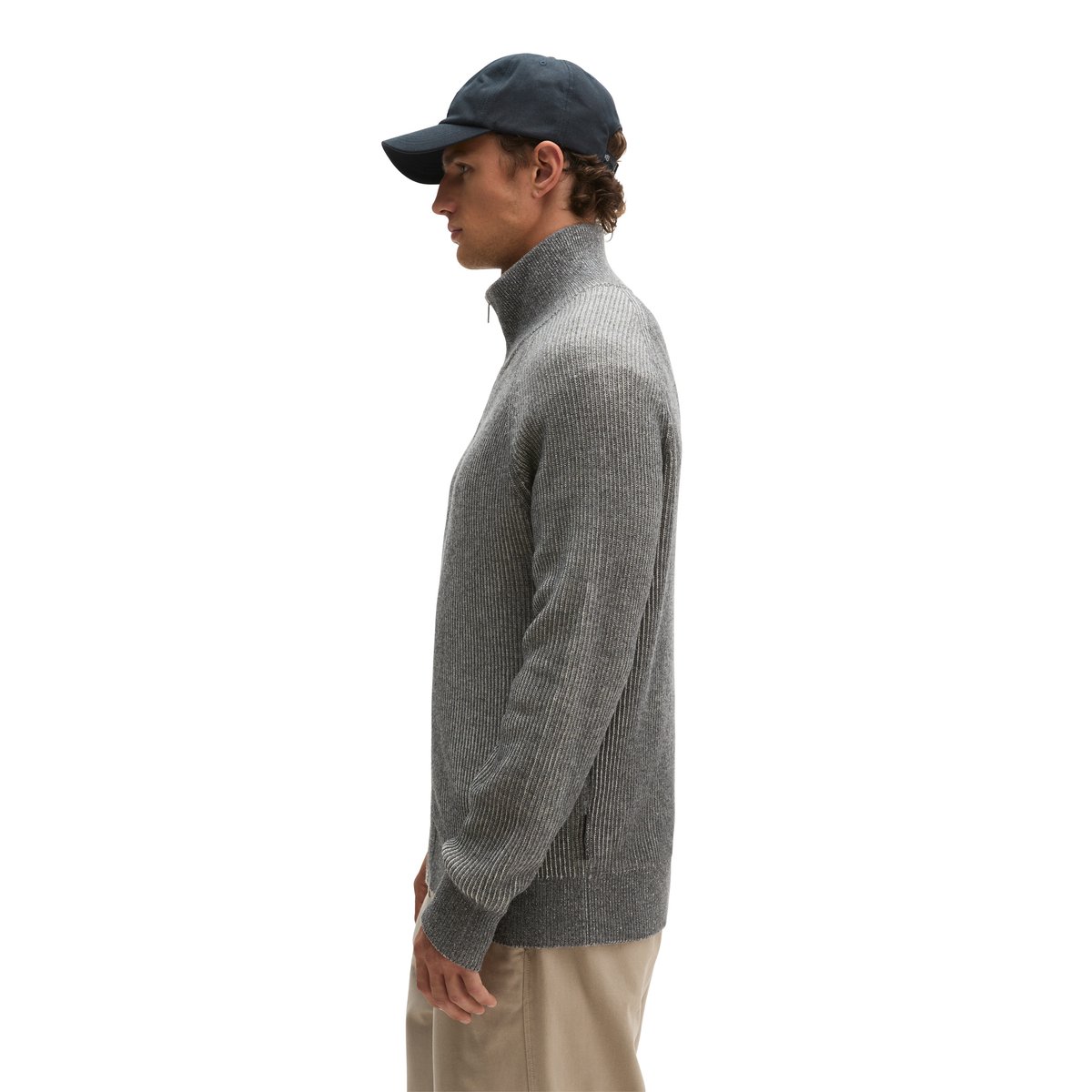 Cardigan à col montant, coupe régulière en mélange de coton bio et de laine vierge gris, MARC O'POLO