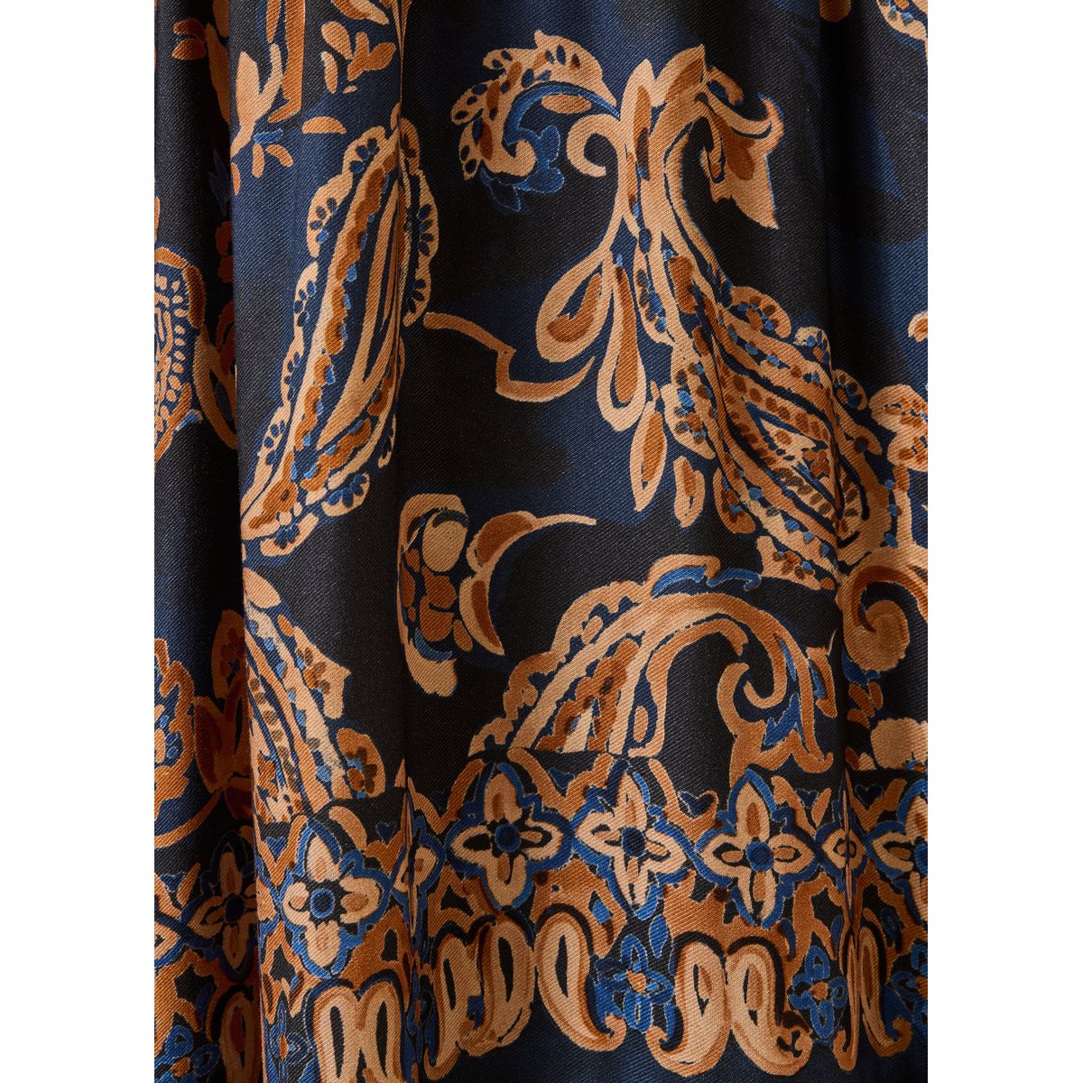 Robe manches longues encolure tunisienne imprimée bleu encre, LA FEE MARABOUTEE