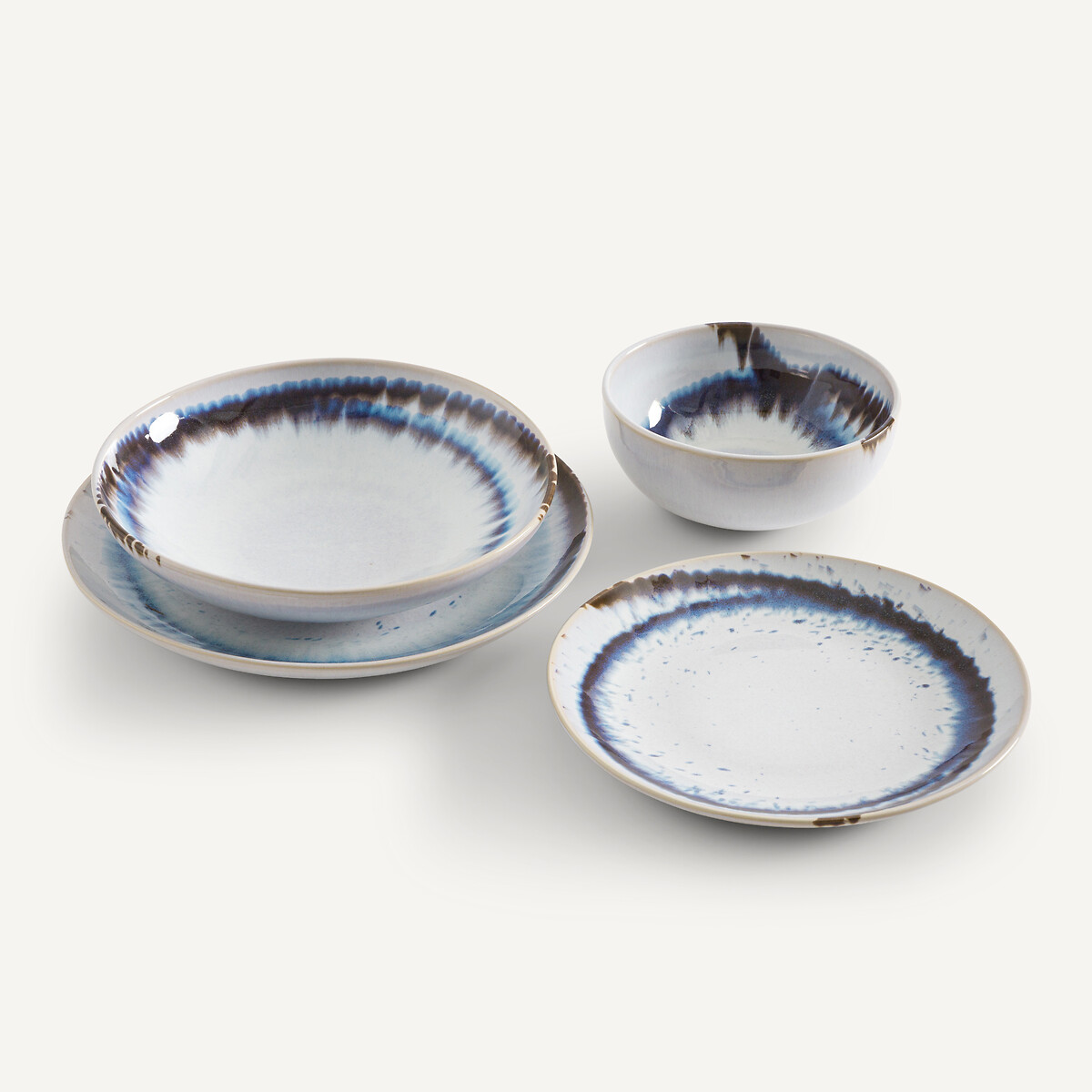 Lote de 4 taças em grés esmaltado, Amadora azul/branco/castanho, AM.PM