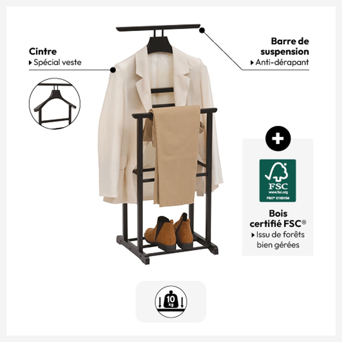 Valet d'ameublement DANDY noir, 5FIVE SIMPLY SMART