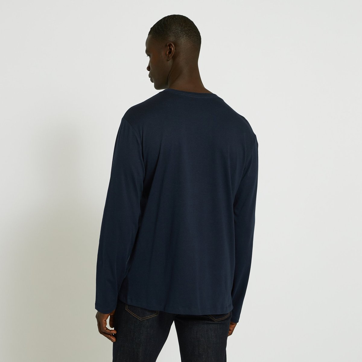 T-shirt col rond manches longues en coton BIO GOTS marine, MONOPRIX