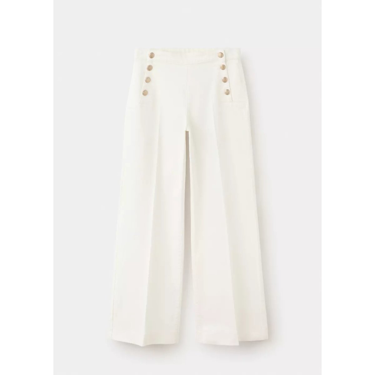 Jean wide leg boutons latérales blanc, MANGO