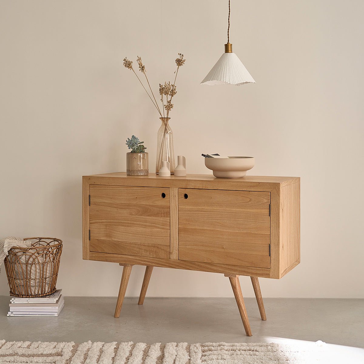 Commode en bois massif 120 cm 2 portes SACHA naturel, BERAH GETAH