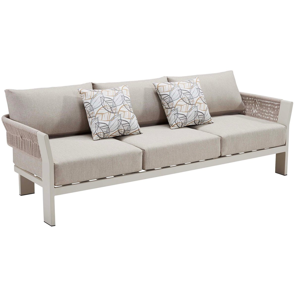 Salon de jardin 7 places en aluminium et corde tressée, OLBY beige laqué poudré, AU JARDIN DE CHLOÉ