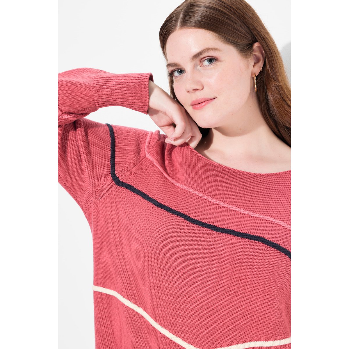 Pull en coton bio framboise, ULLA POPKEN