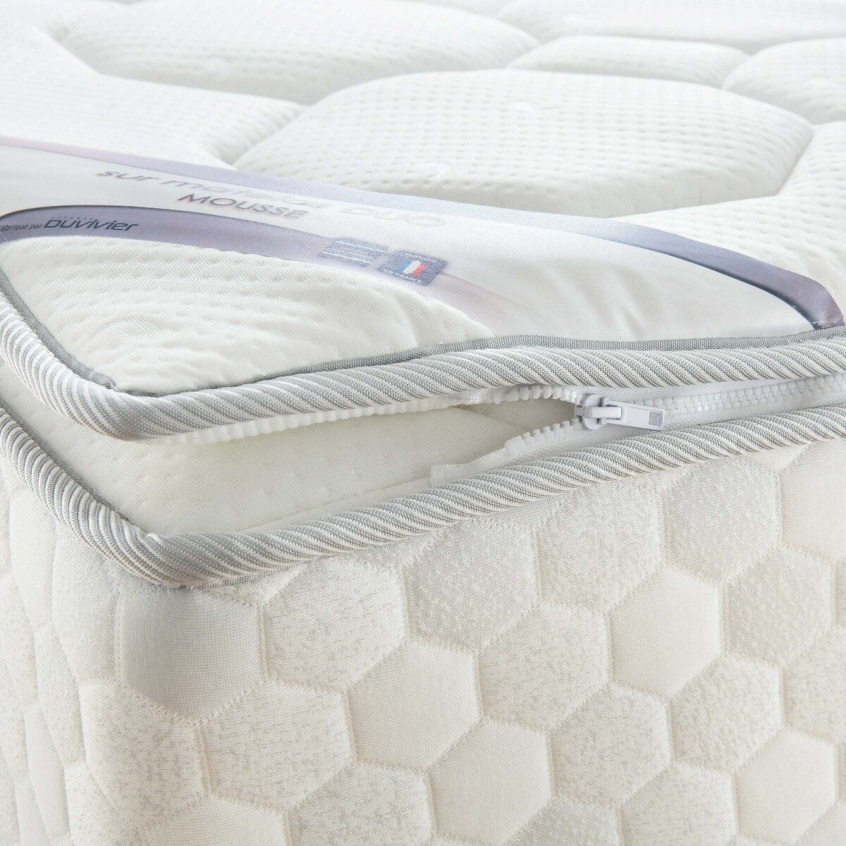 Matelas 406 ressorts+surmatelas mousse+sommier blanc, DUVIVIER