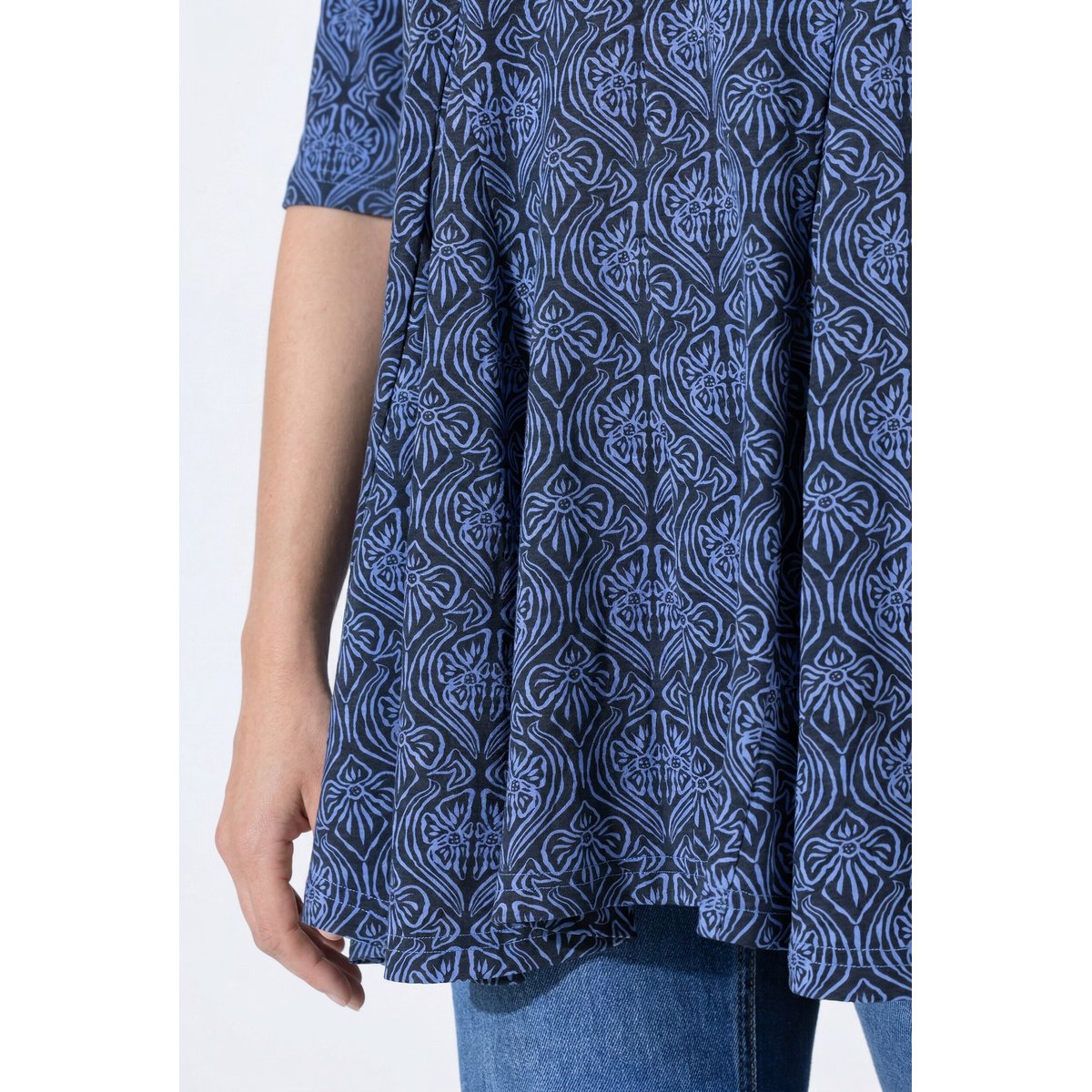 Blouse longue à plis godets, col tunisien marine, ULLA POPKEN