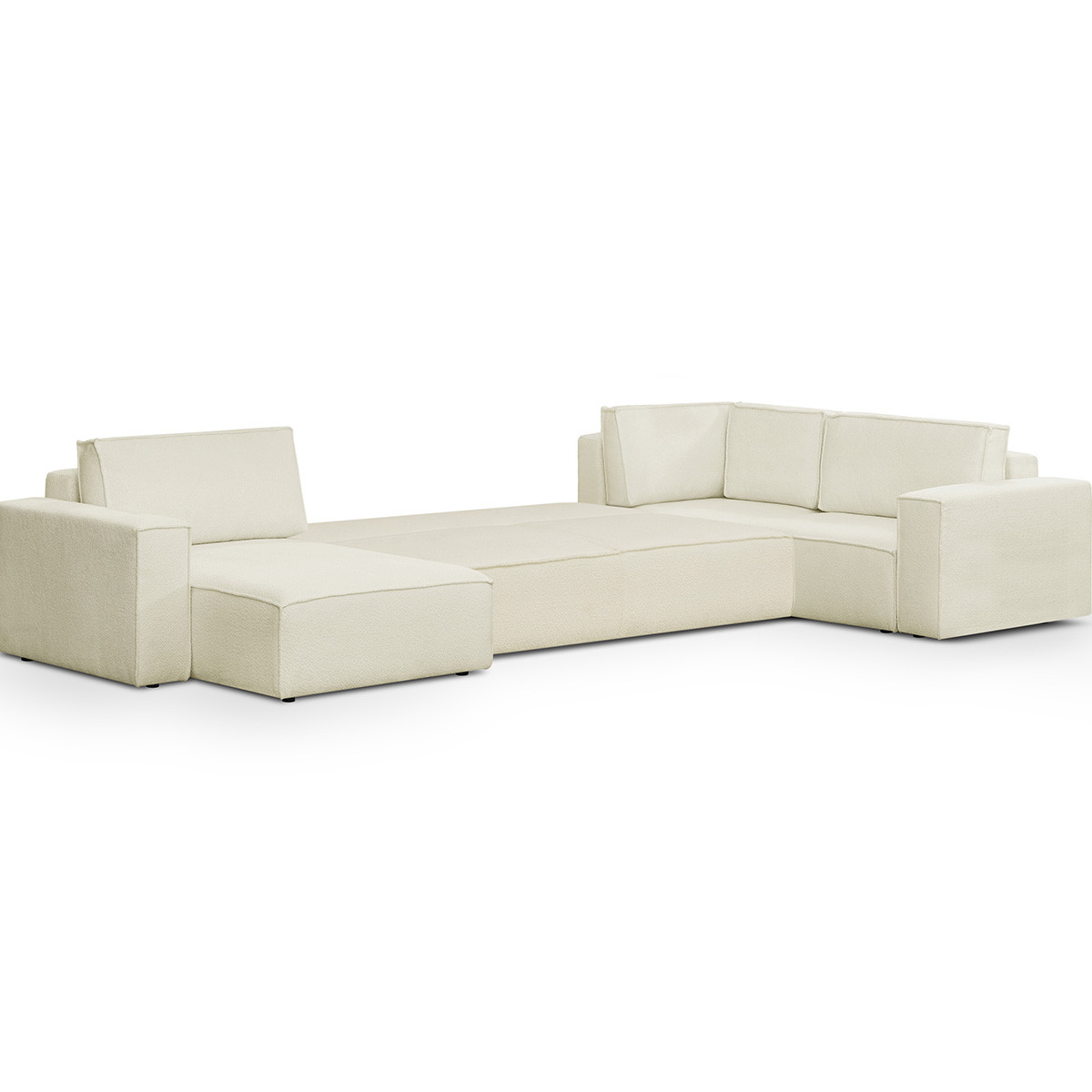 Canapé d'angle droit convertible 8 places en tissu bouclé - HARPER MOD ecru, HOMIFAB
