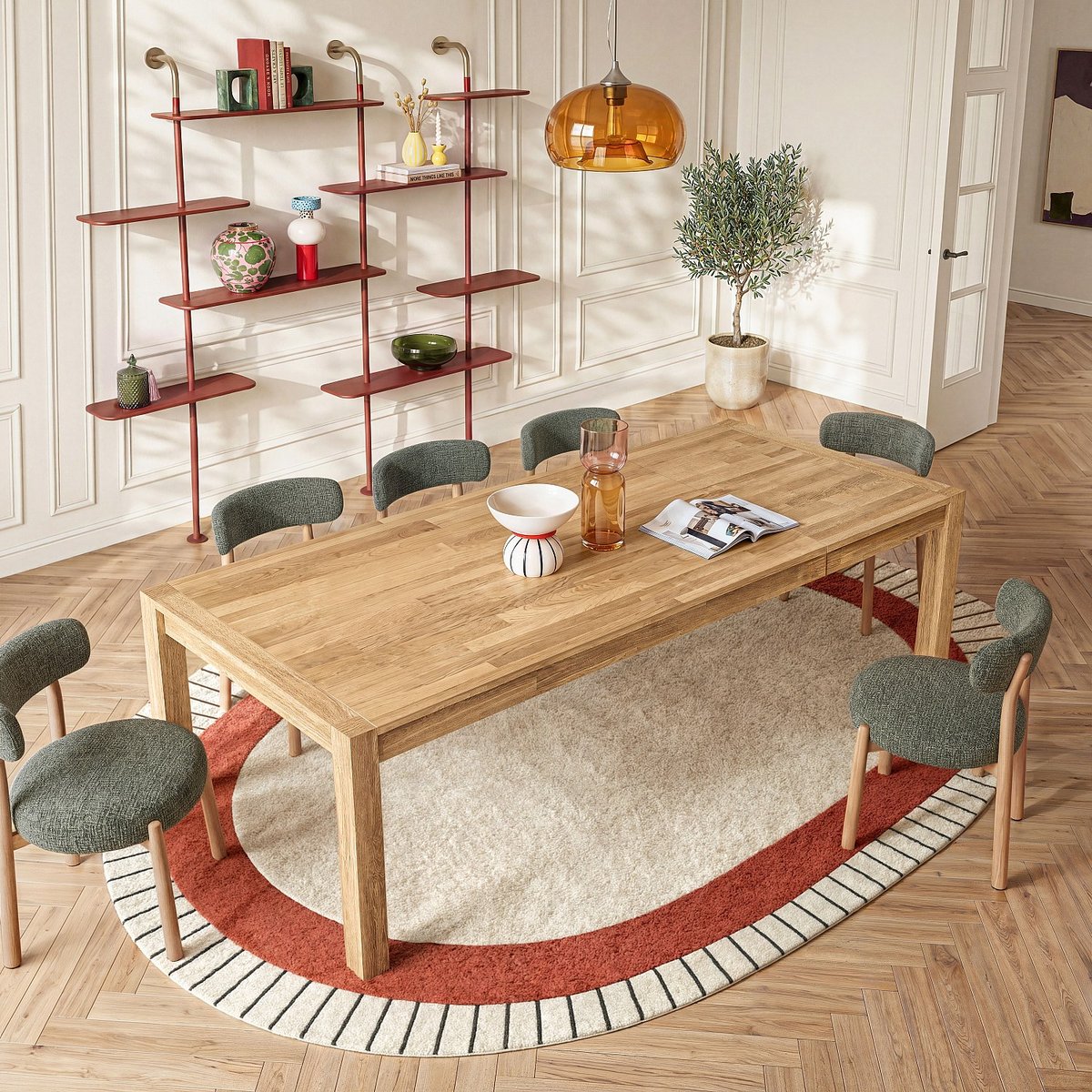 Lot de 2 chaises en tissu et métal finition chêne BRYNE vert, HABITAT