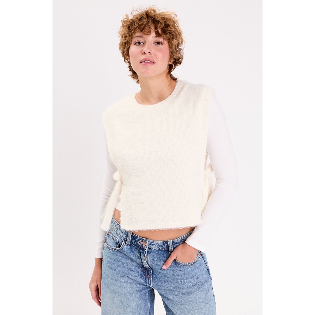 T-shirt pull sans manches 2-en-1 ecru, CACHE CACHE