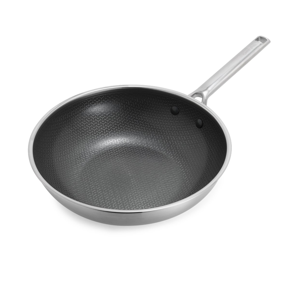 Wok 28 cm inox triply hybride revêtement céramique-Apex argent / métallique, GREENPAN