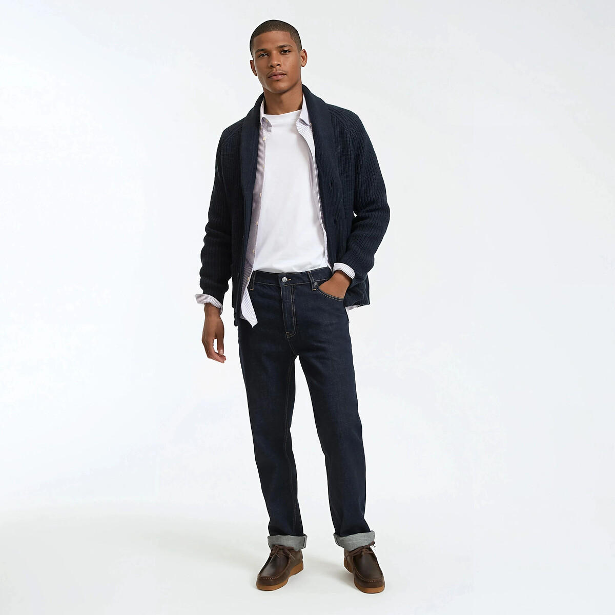 Shawl Collar Cardigan in Chunky Knit navy blue, LA REDOUTE COLLECTIONS