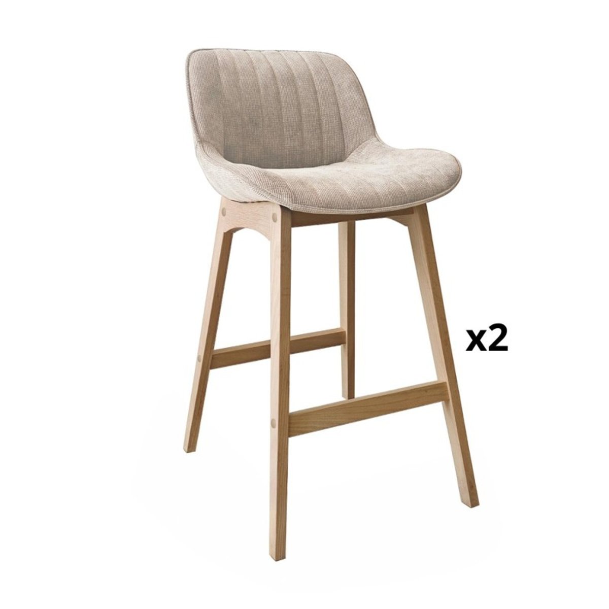 Lot Tabourets Chêne et Velours Côtelé NORDEN H75cm beige, MOB IN