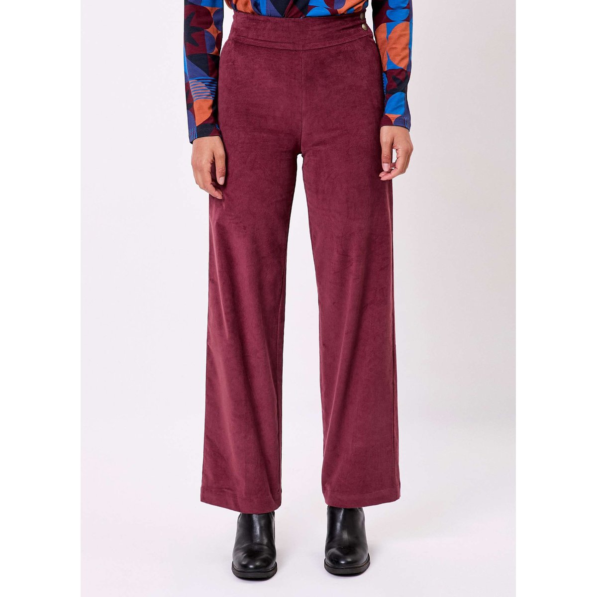 Pantalon droit large velours côtelé bio OSCAR marron chocolat, PRINCESSE NOMADE