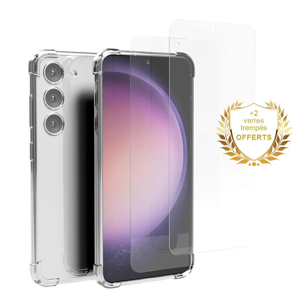 Coque Galaxy S23 antichoc + 2 vitres transparent, EVETANE