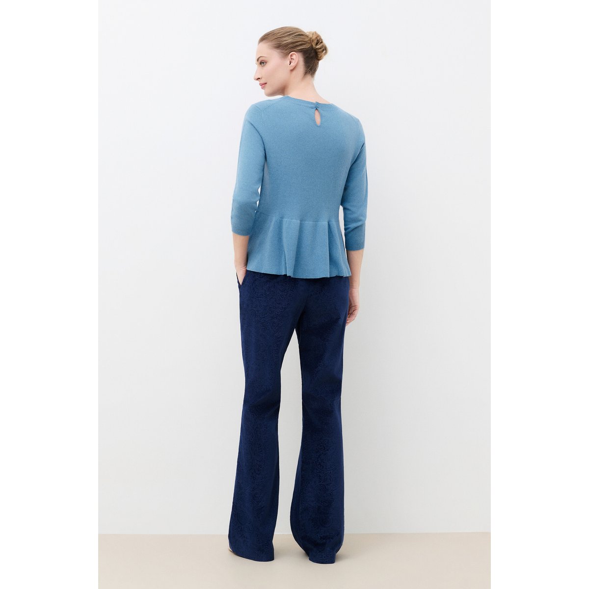 Pull droit col rond cachemire MJASMYN bleu gris, CAROLL