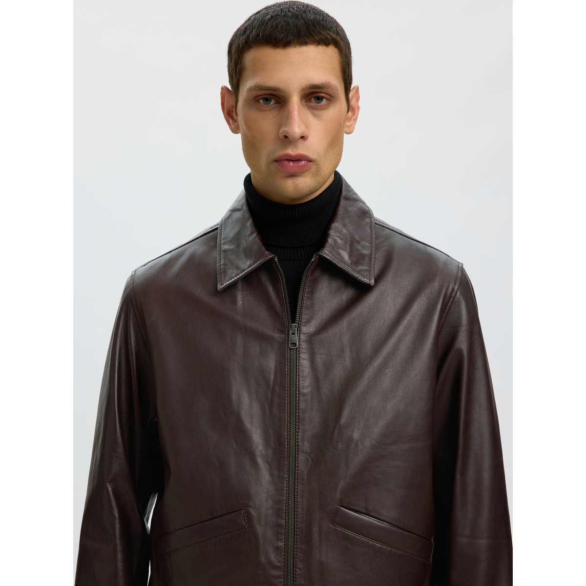 Veste En Cuir marron - demitasse1, SELECTED