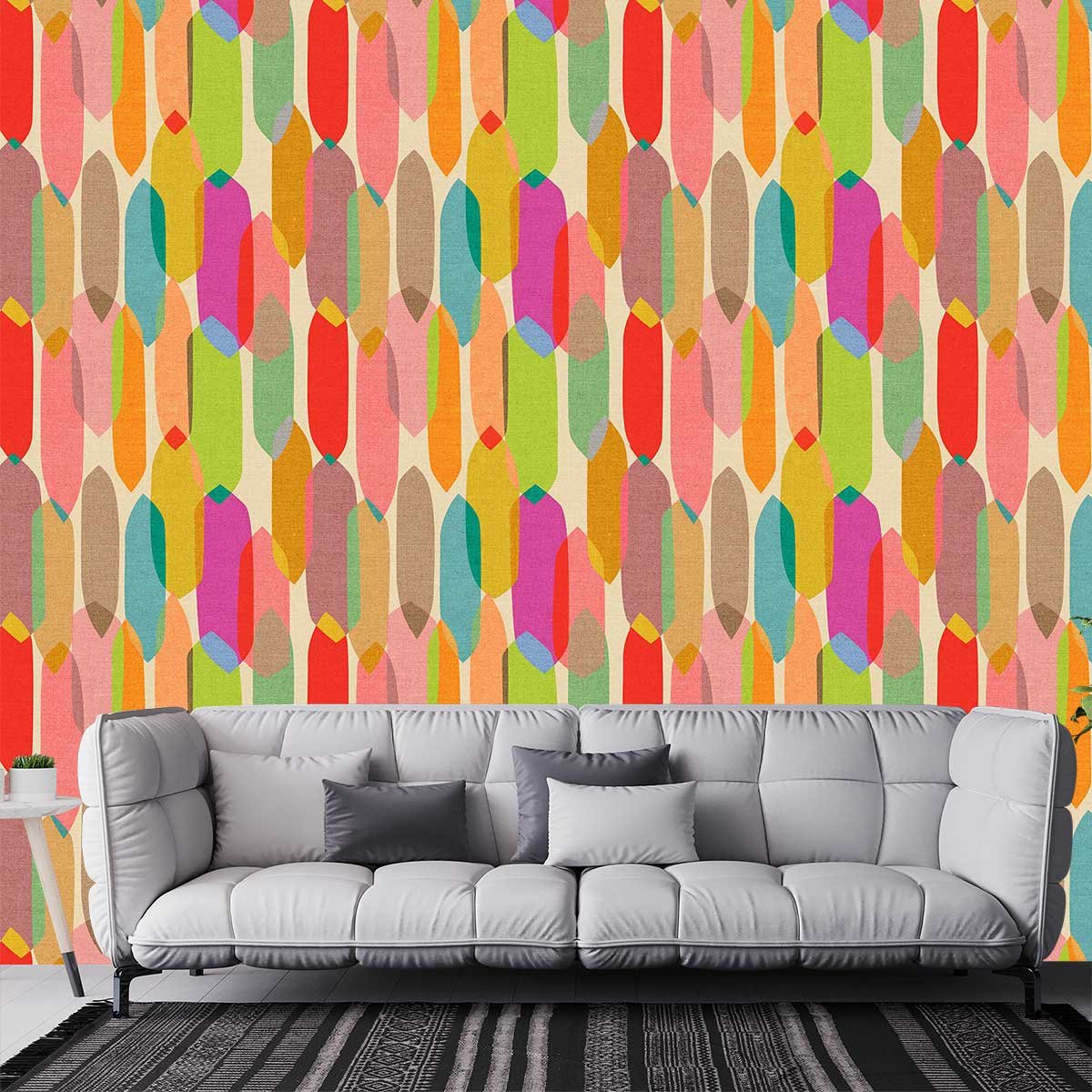 Papier peint patchwork coloré intissé, HEXOA