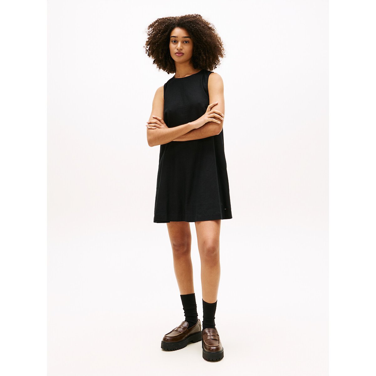 Linen/Viscose Sleeveless Dress black, TOMMY JEANS
