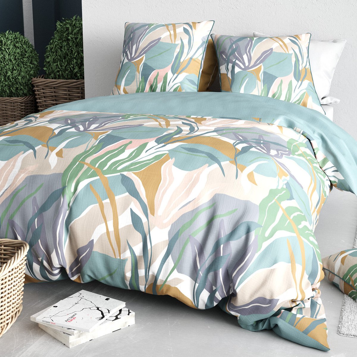 Parure housse de couette en coton imprimée, Palma beige, C DESIGN HOME TEXTILE