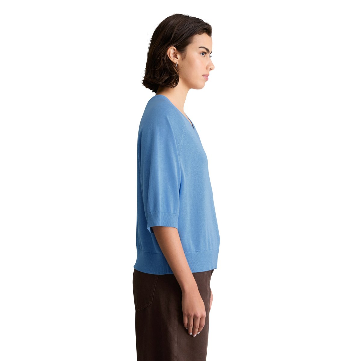 Pull à manches courtes relaxed en doux mélange de coton organique et de modal bleu moyen, MARC O’POLO DENIM