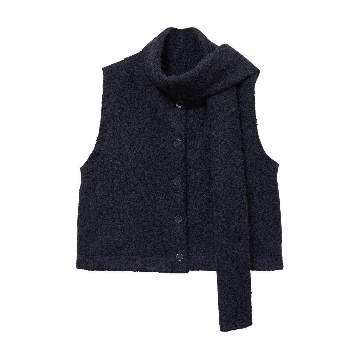Veste droite sans manches col américain bleu marine, CACHE CACHE