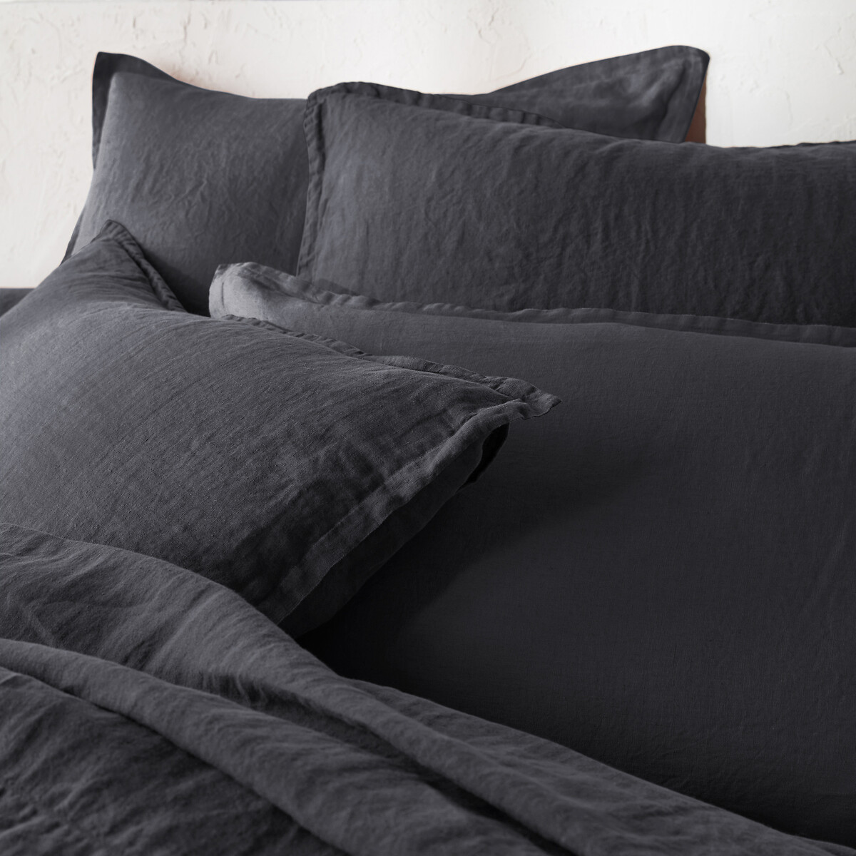 Linot Plain 100% Washed Linen Flat Sheet carbon, LA REDOUTE INTERIEURS