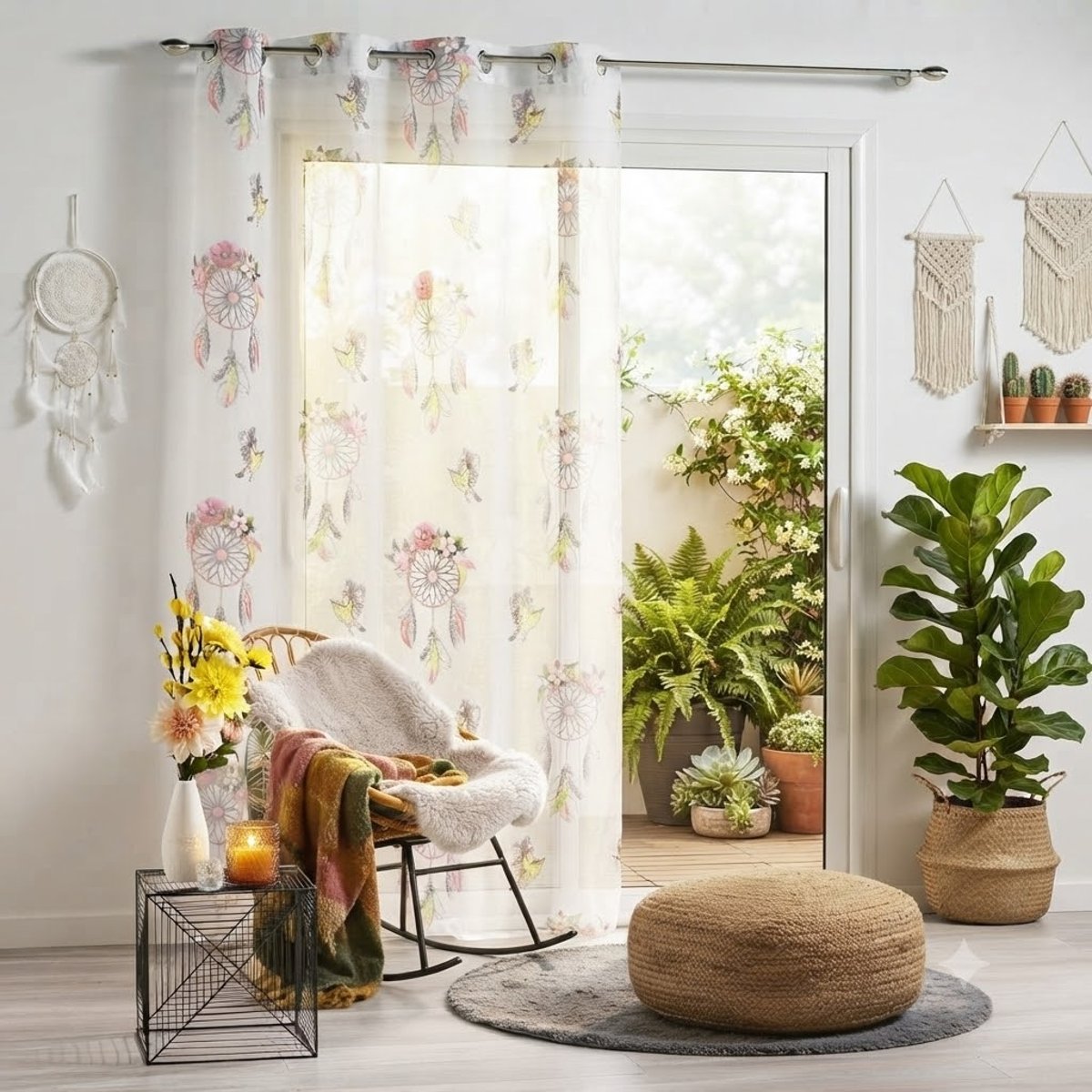 Panneau a oeillets voile Attrape-reves boheme blanc, EDEN