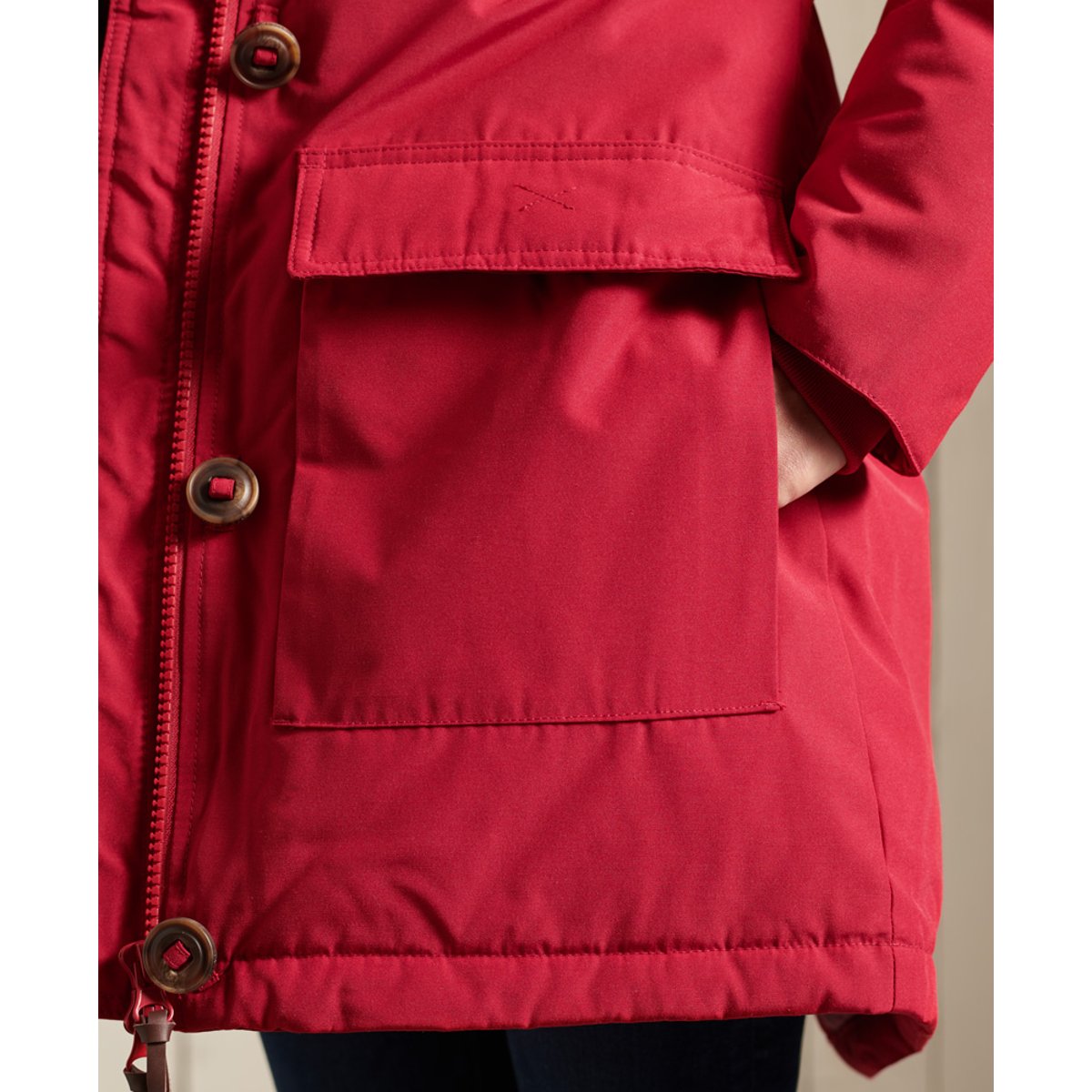 Parka à capuche en duvet imitation fourrure piment, SUPERDRY
