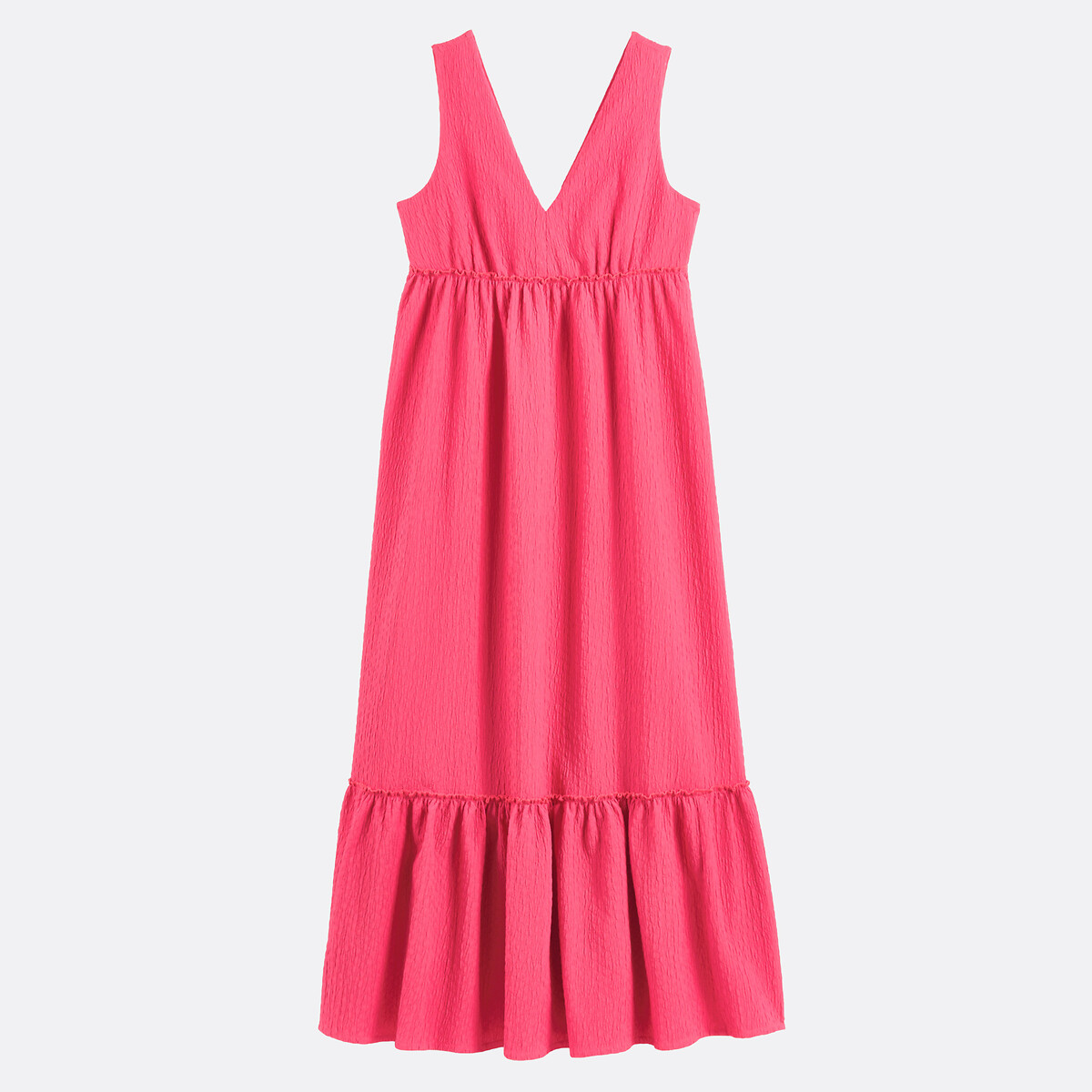 Robe longue col V sans manches à volant rose, LA REDOUTE COLLECTIONS