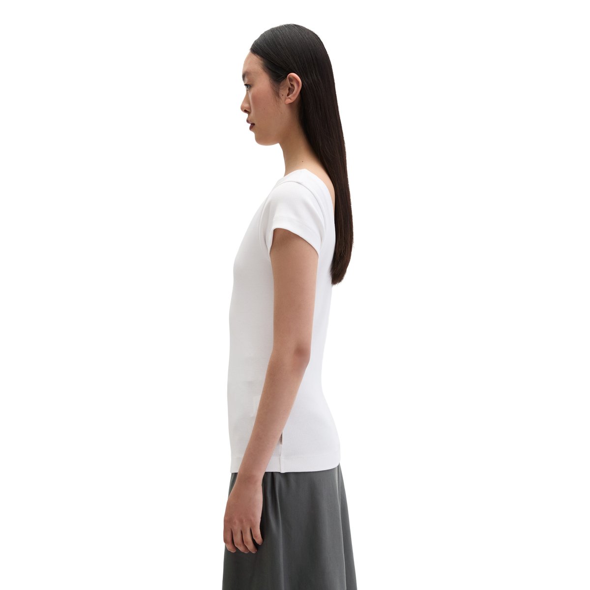 T-shirt slim en jersey côtelé élastique blanc, MARC O'POLO