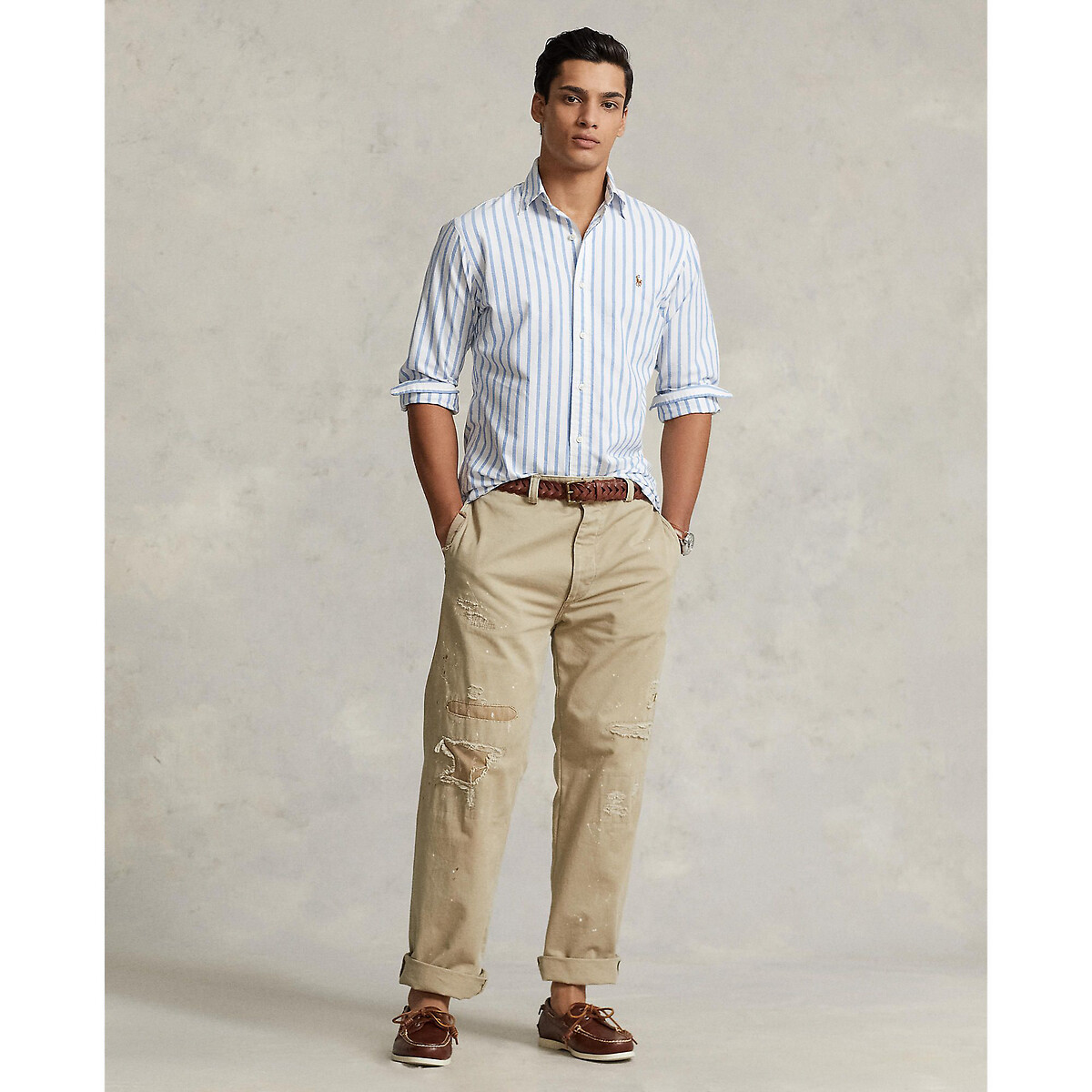 Striped Fitted Oxford Shirt in Cotton blue/white, POLO RALPH LAUREN