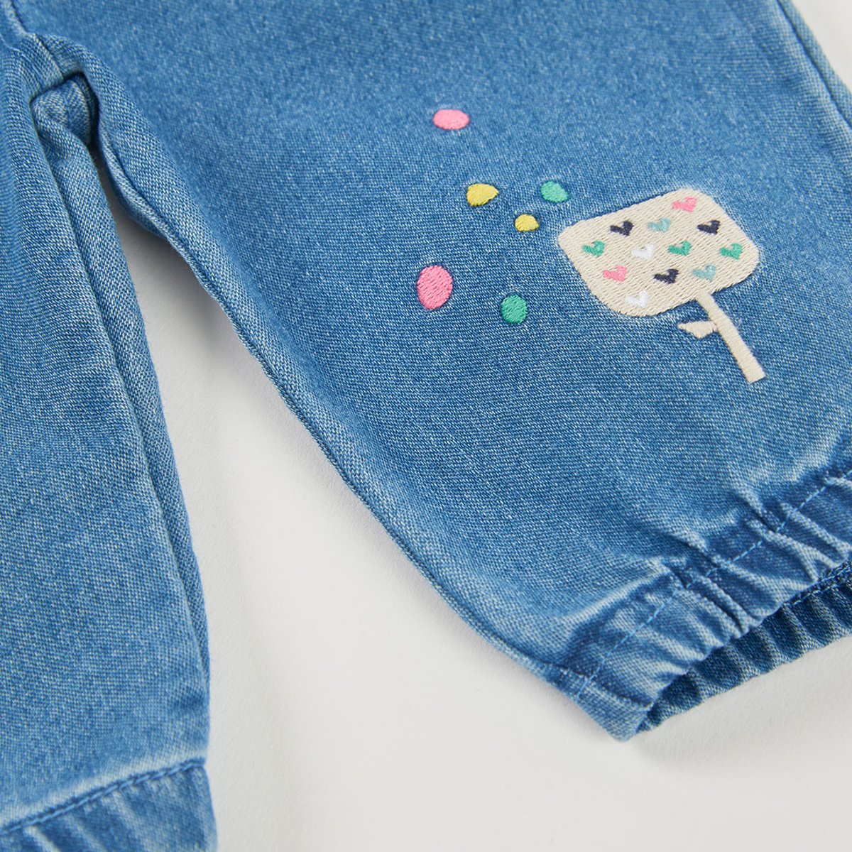 Pantalon bébé fille brodé glace bleu, BOBOLI