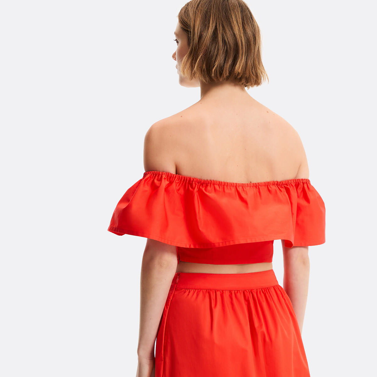 Cropped Ruffled Bardot Top red orange, LA REDOUTE COLLECTIONS