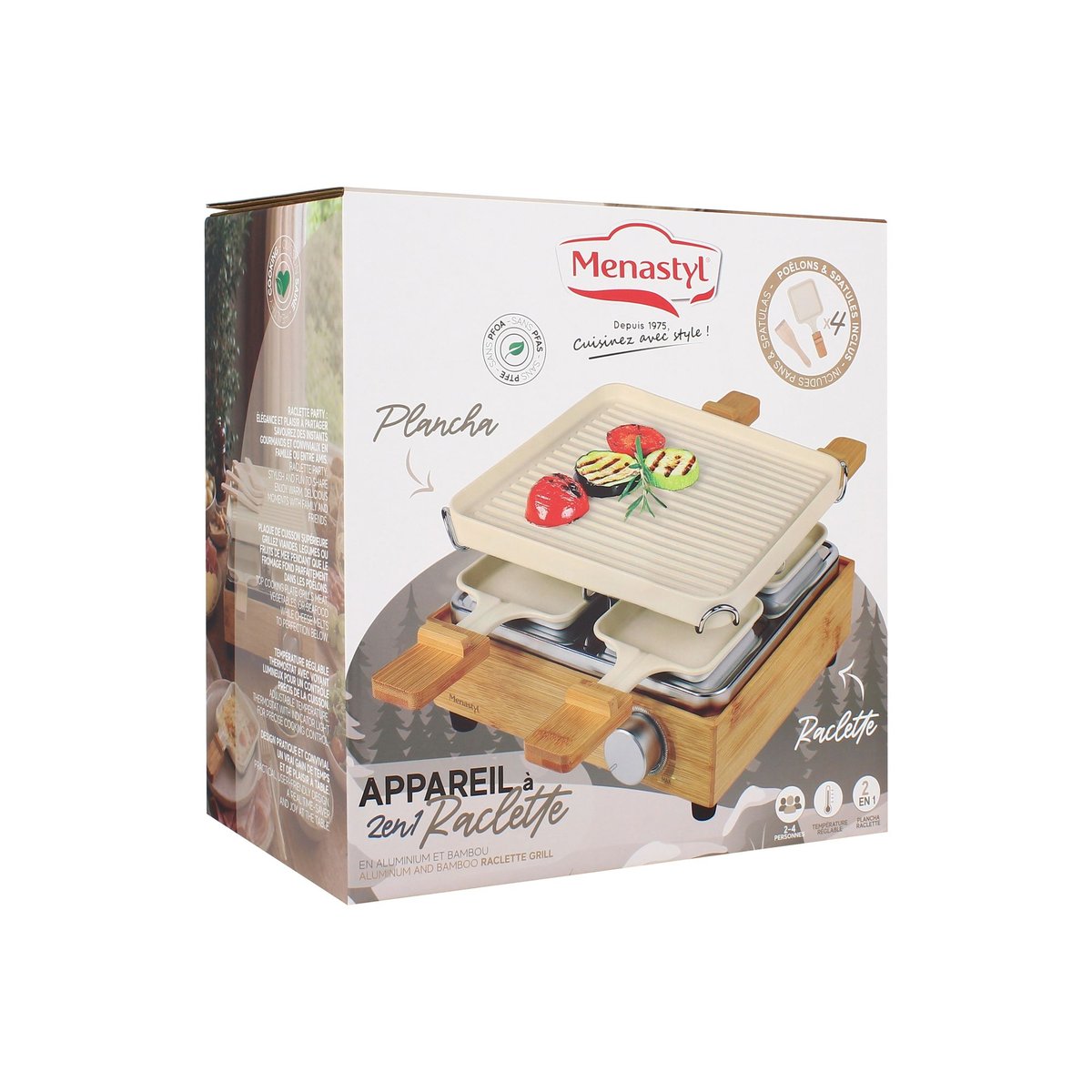 Appareil à raclette 4 personnes beige-naturel-noir, MENASTYL