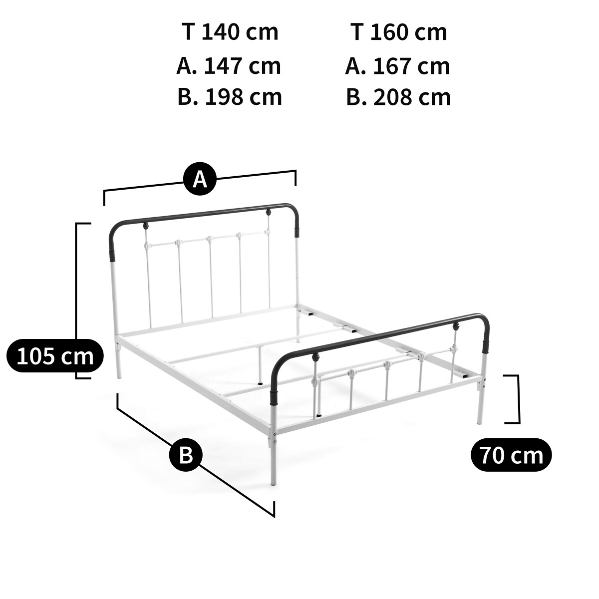 Lit en métal acier, Asper noir/laiton, LA REDOUTE INTERIEURS